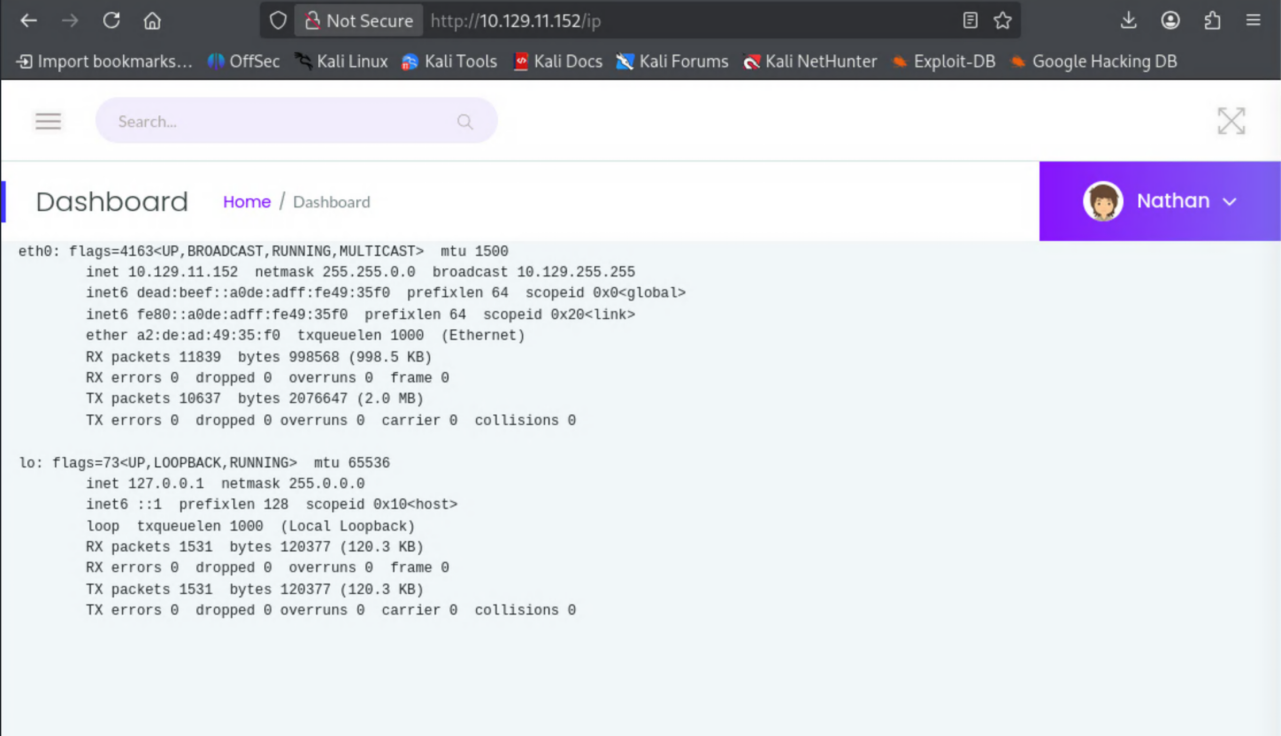 Dashboard page