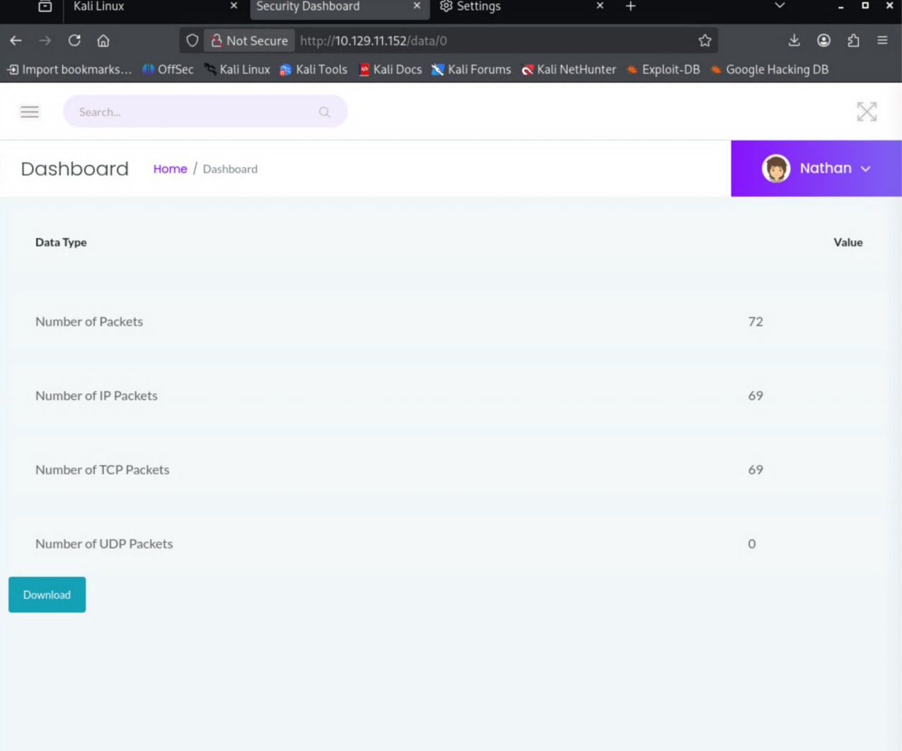 pcap download from the /data endpoint