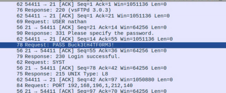 FTP credentials in Wireshark