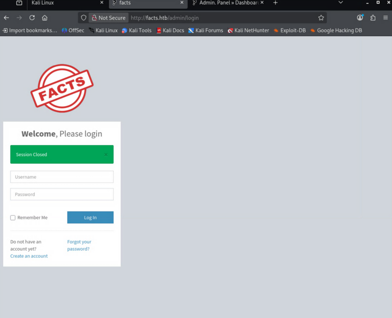 Creating an account on the admin console